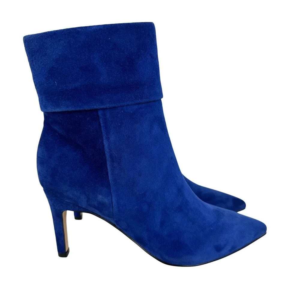 Nine West Gemms Blue Fold Over Pointed Toe Booties Size 6 NWOB